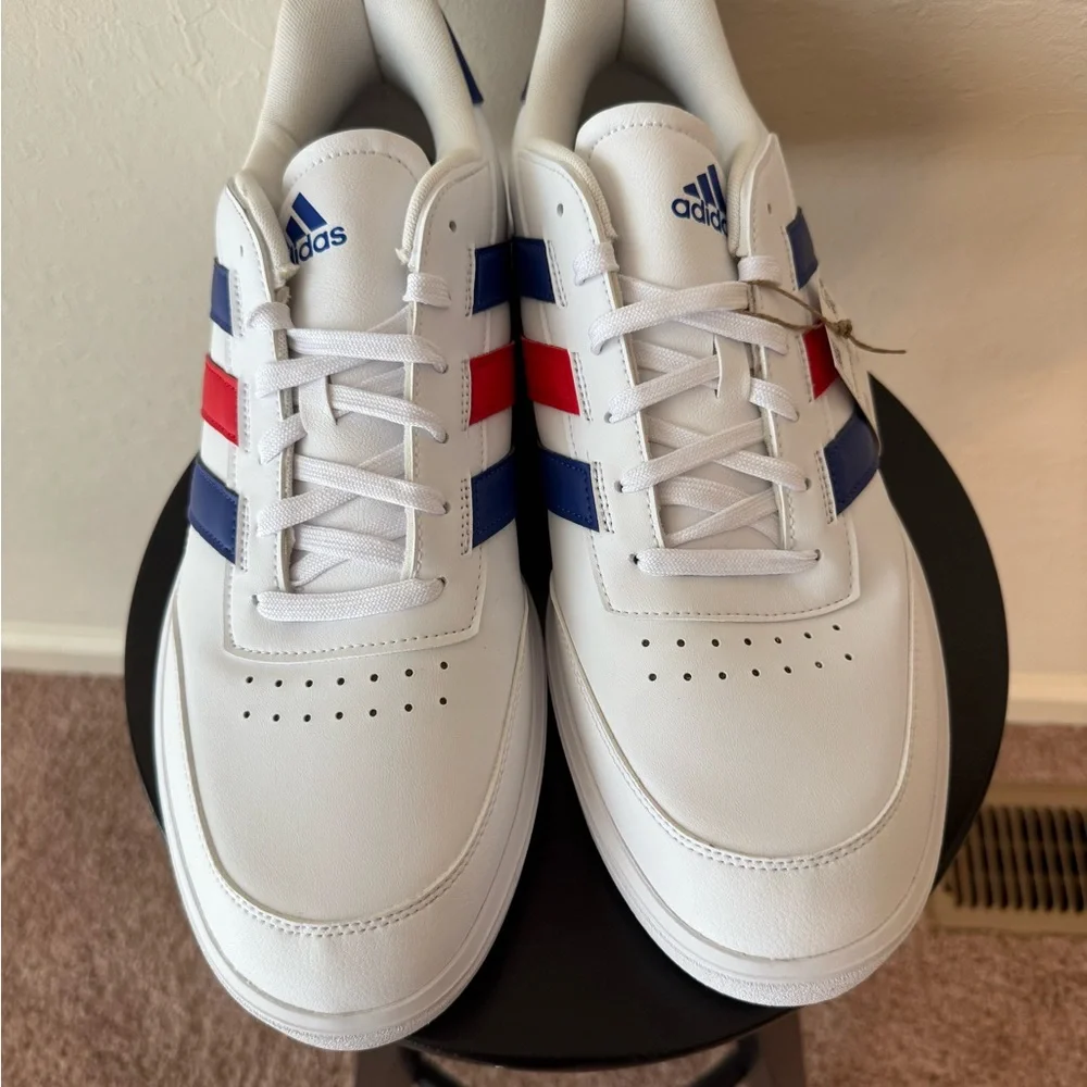 Adidas White Sneakers with Red and Blue Stripes - Picture 2 of 8